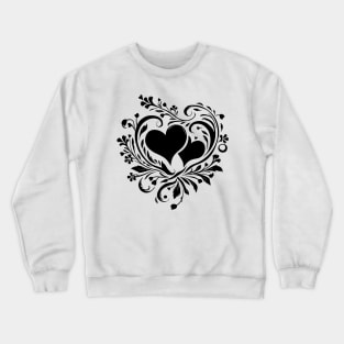 Elegant Black and White Heart Floral Motif Crewneck Sweatshirt